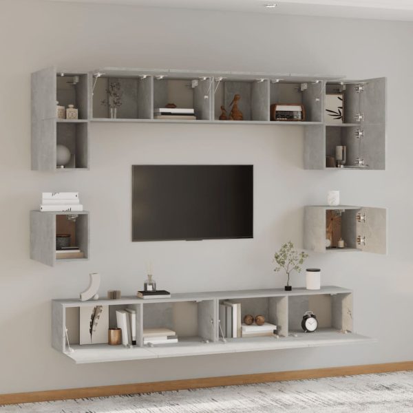 Set Mobili Porta Tv 8pz Grigio Cemento In Legno Multistrato - Image 3