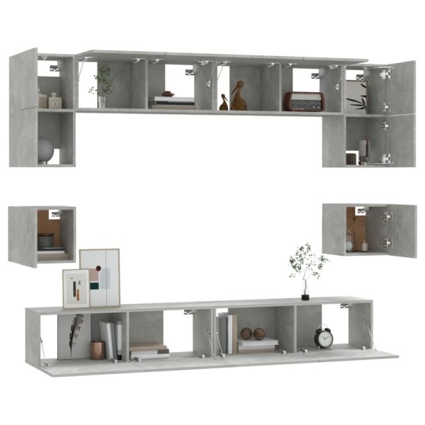 Set Mobili Porta Tv 8pz Grigio Cemento In Legno Multistrato - Image 4