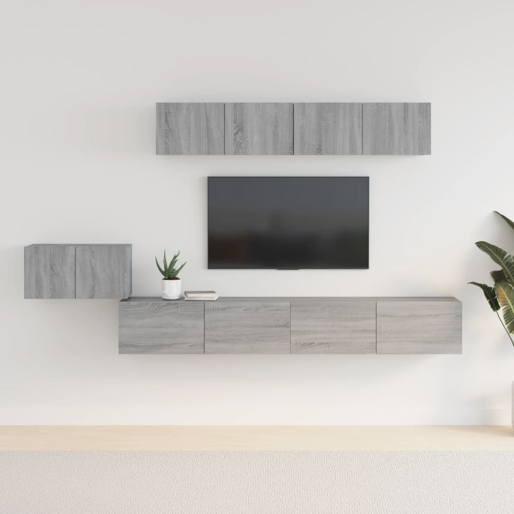 Set Di Mobili Porta Tv 5 Pz Grigio Sonoma In Legno Multistrato