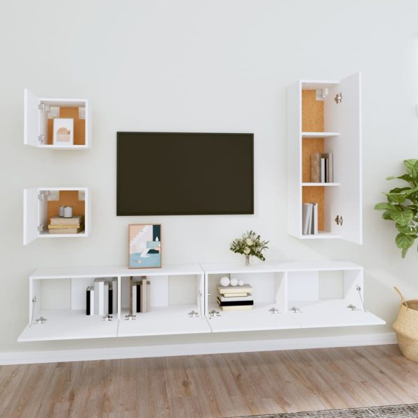 Set Di Mobili Porta Tv 5 Pz Bianco In Legno Multistrato - Image 3