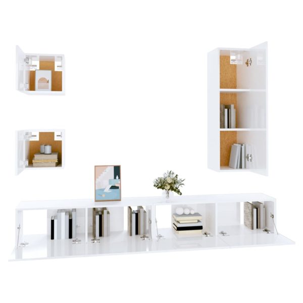 Set Di Mobili Porta Tv 5 Pz Bianco In Legno Multistrato - Image 4