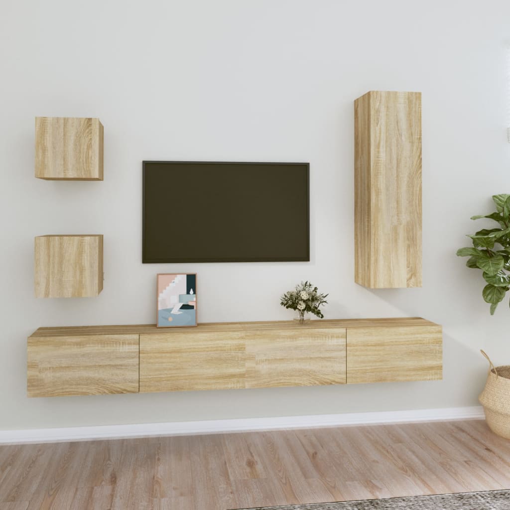 Set Di Mobili Porta Tv 5 Pz Rovere Sonoma In Legno Multistrato