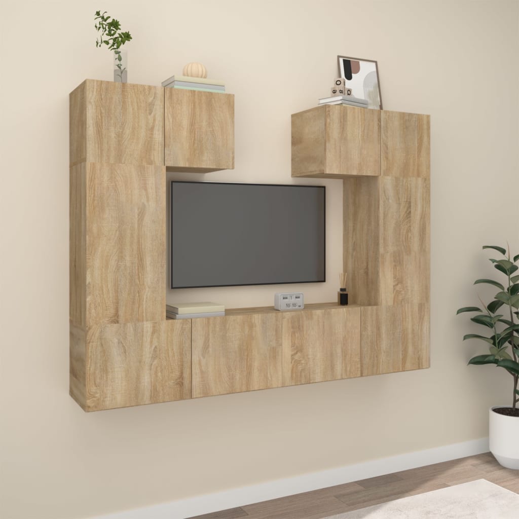Set Di Mobili Porta Tv 6 Pz Rovere Sonoma In Legno Multistrato