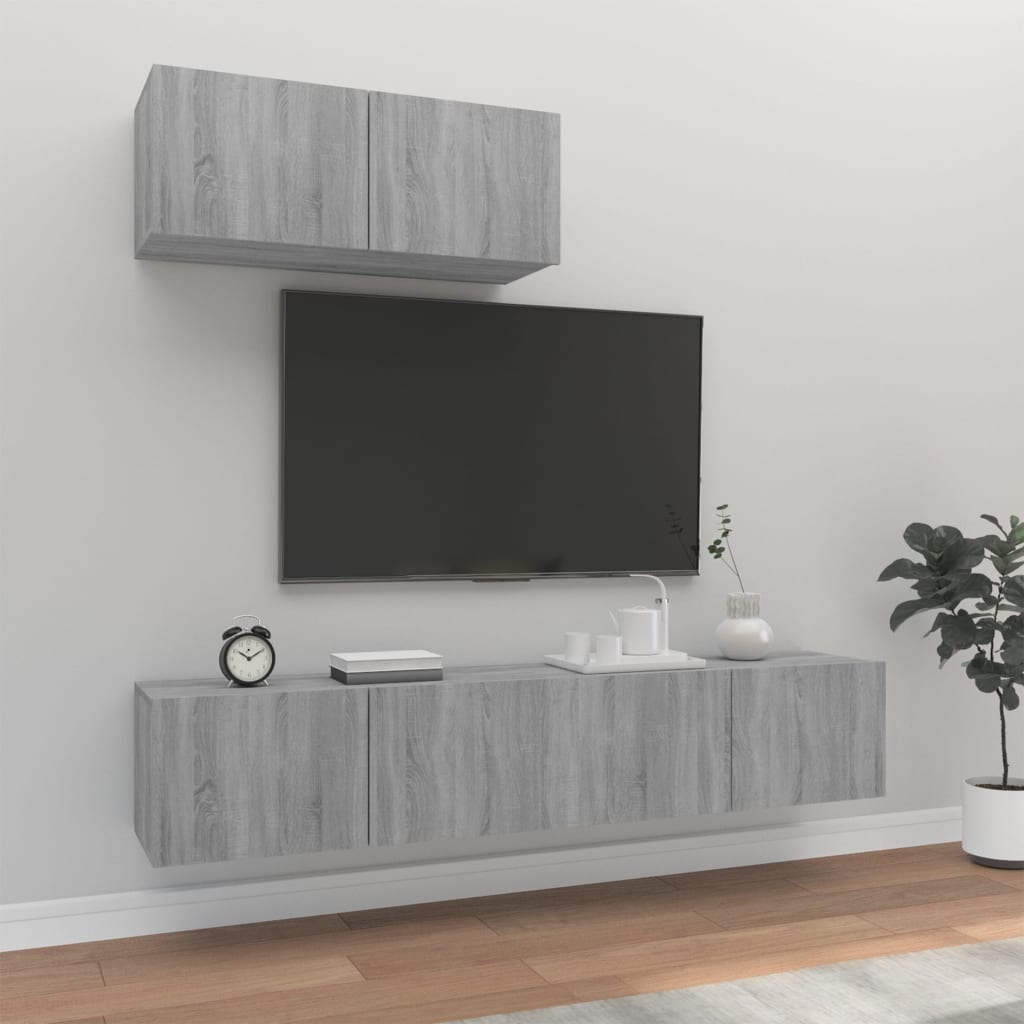 Set Mobili Porta Tv 3 Pz Grigio Sonoma In Legno Multistrato