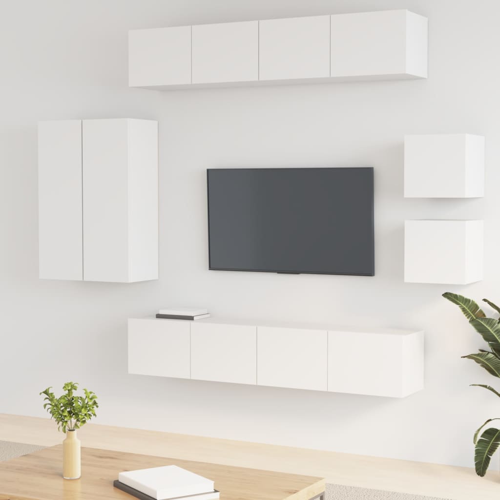 Set Mobili Porta Tv 8pz Bianco In Legno Multistrato