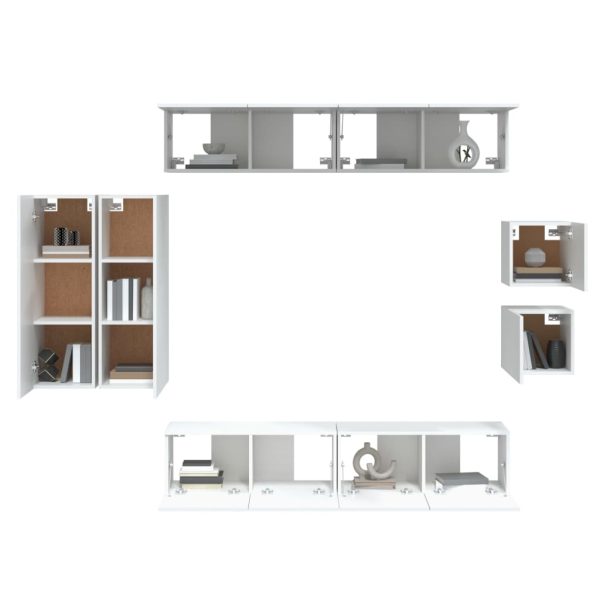 Set Mobili Porta Tv 8pz Bianco In Legno Multistrato - Image 4