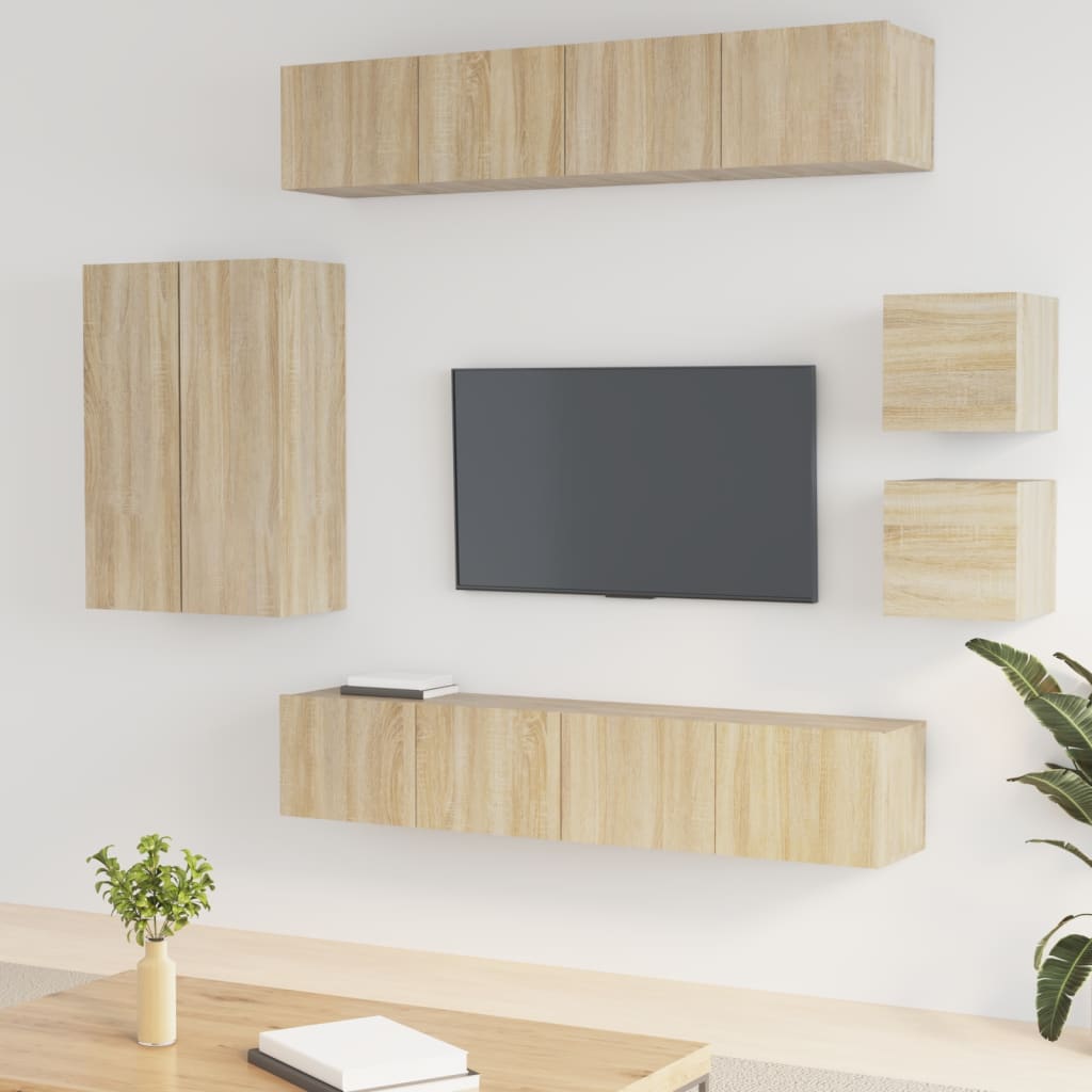 Set Mobili Porta Tv 8pz Rovere Sonoma In Legno Multistrato