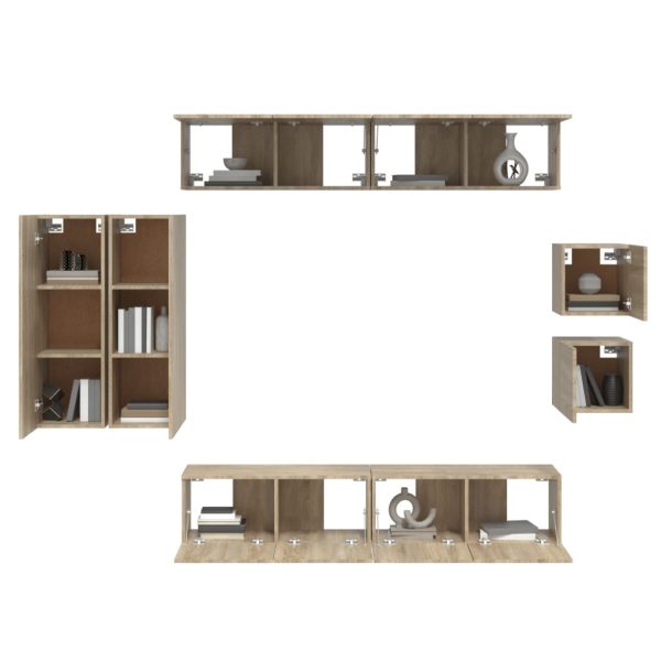 Set Mobili Porta Tv 8pz Rovere Sonoma In Legno Multistrato - Image 4