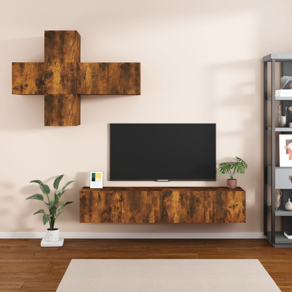 Set Di Mobili Porta Tv 7 Pz Rovere Fumo In Legno Multistrato