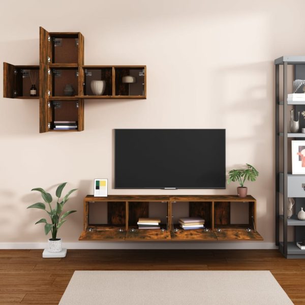 Set Di Mobili Porta Tv 7 Pz Rovere Fumo In Legno Multistrato - Image 3