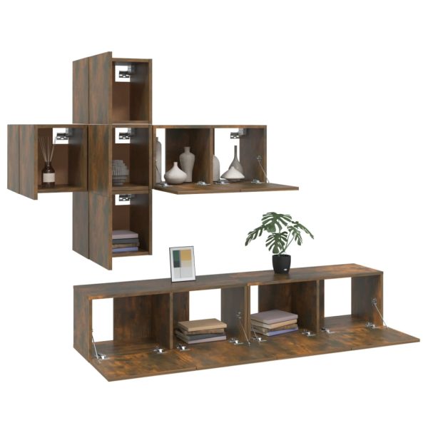 Set Di Mobili Porta Tv 7 Pz Rovere Fumo In Legno Multistrato - Image 4