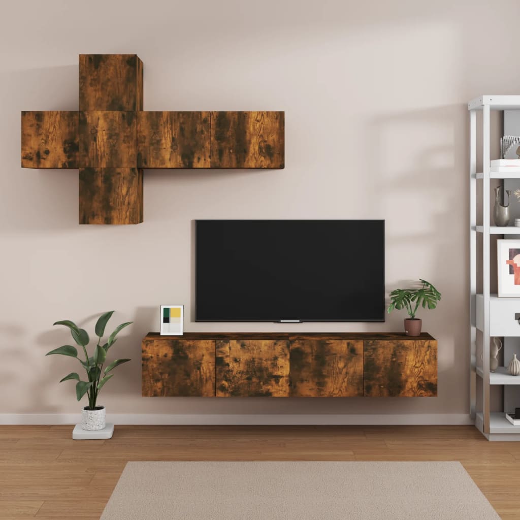 Set Di Mobili Porta Tv 7 Pz Rovere Fumo In Legno Multistrato