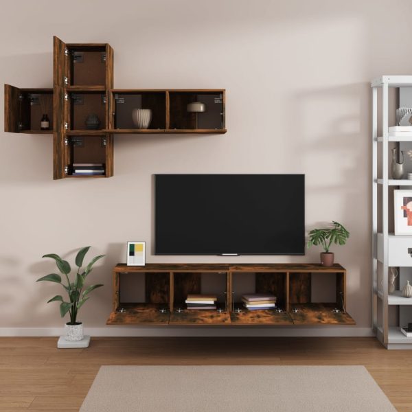 Set Di Mobili Porta Tv 7 Pz Rovere Fumo In Legno Multistrato - Image 3
