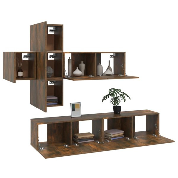 Set Di Mobili Porta Tv 7 Pz Rovere Fumo In Legno Multistrato - Image 4