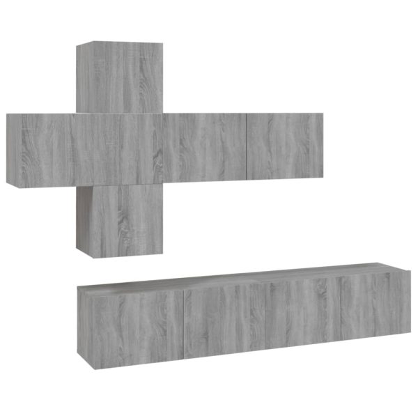 Set Di Mobili Porta Tv 7 Pz Grigio Sonoma In Legno Multistrato - Image 2