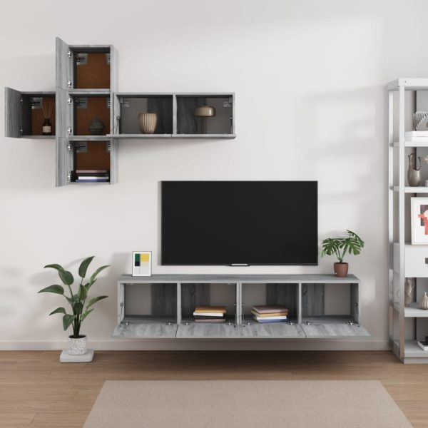 Set Di Mobili Porta Tv 7 Pz Grigio Sonoma In Legno Multistrato - Image 3