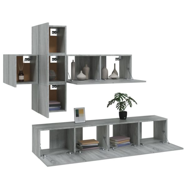 Set Di Mobili Porta Tv 7 Pz Grigio Sonoma In Legno Multistrato - Image 4