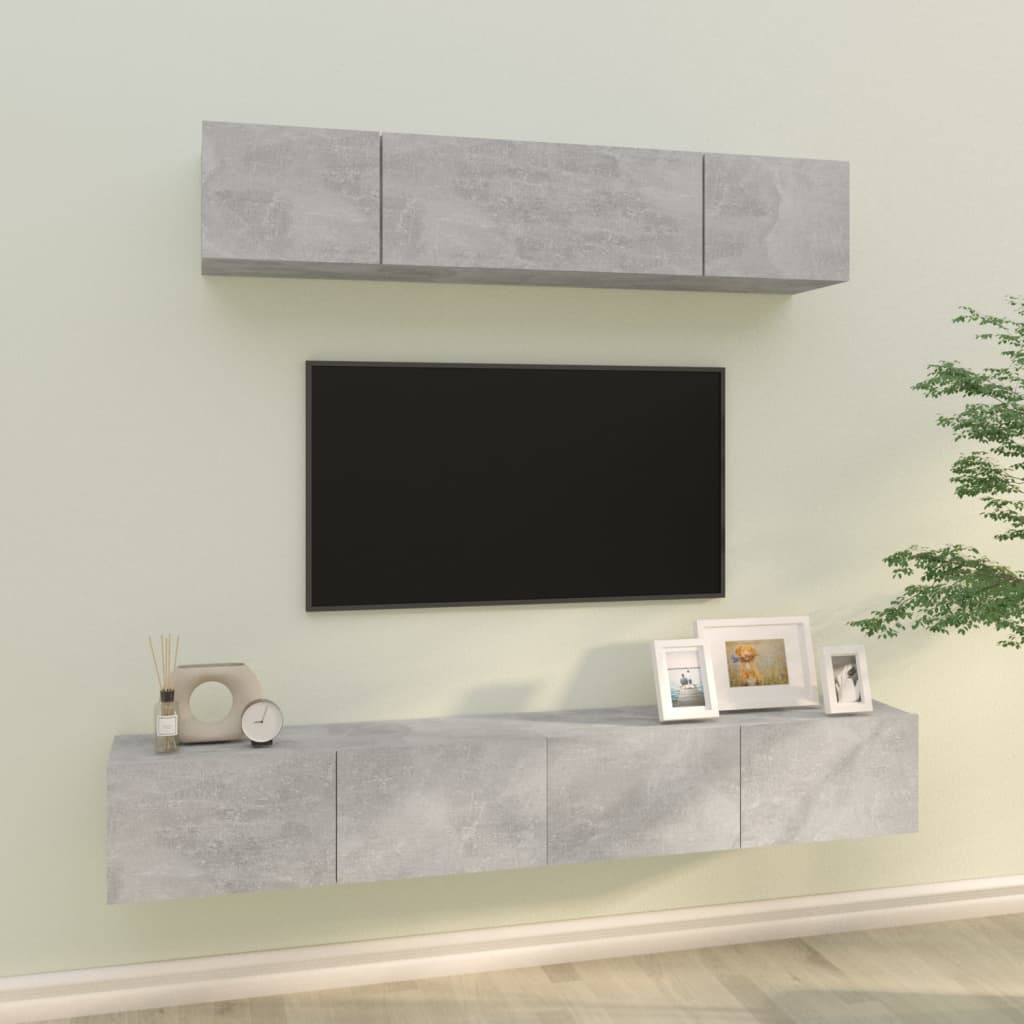 Set Di Mobili Porta Tv 4 Pz Grigio Cemento In Legno Multistrato