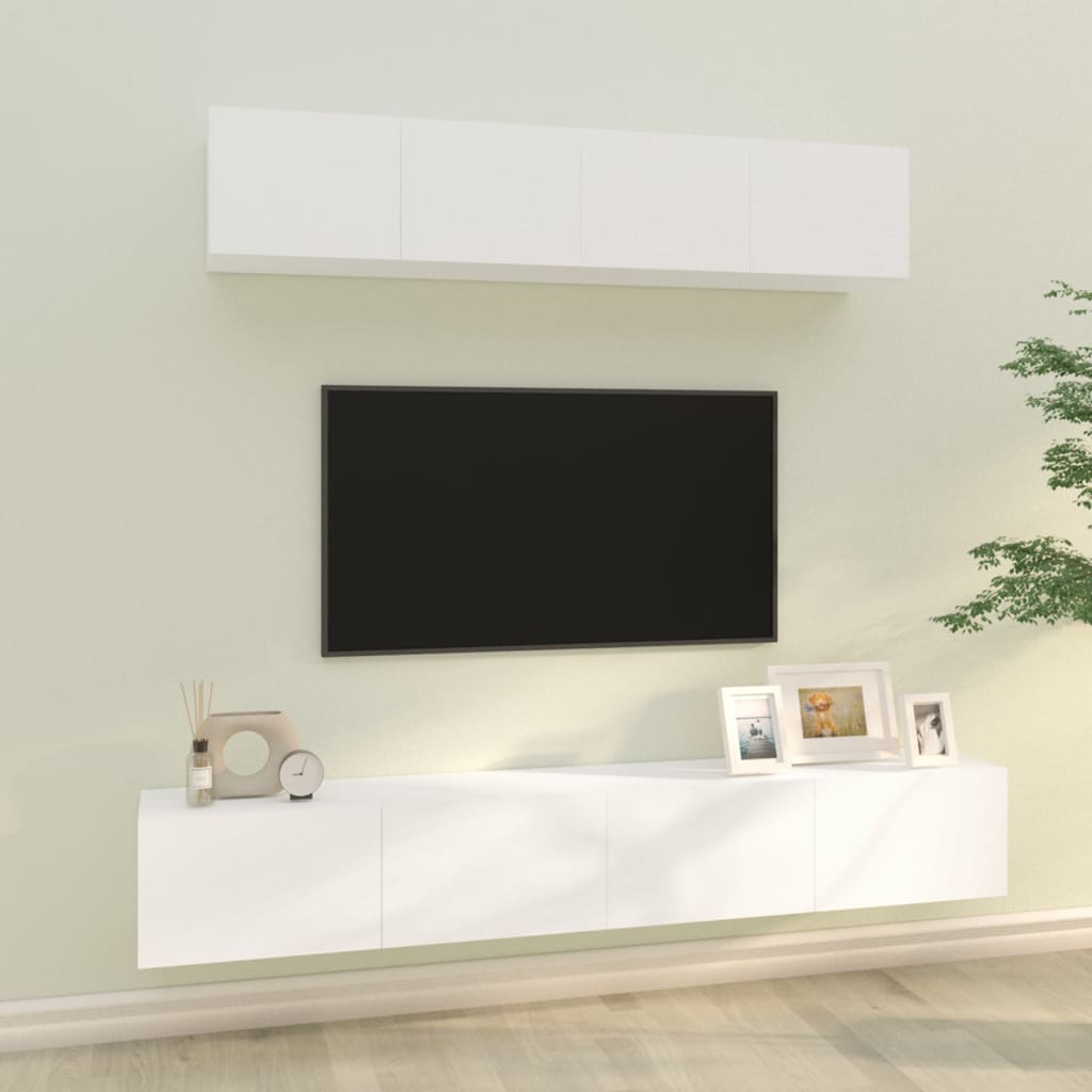 Set Di Mobili Porta Tv 4 Pz Bianco In Legno Multistrato