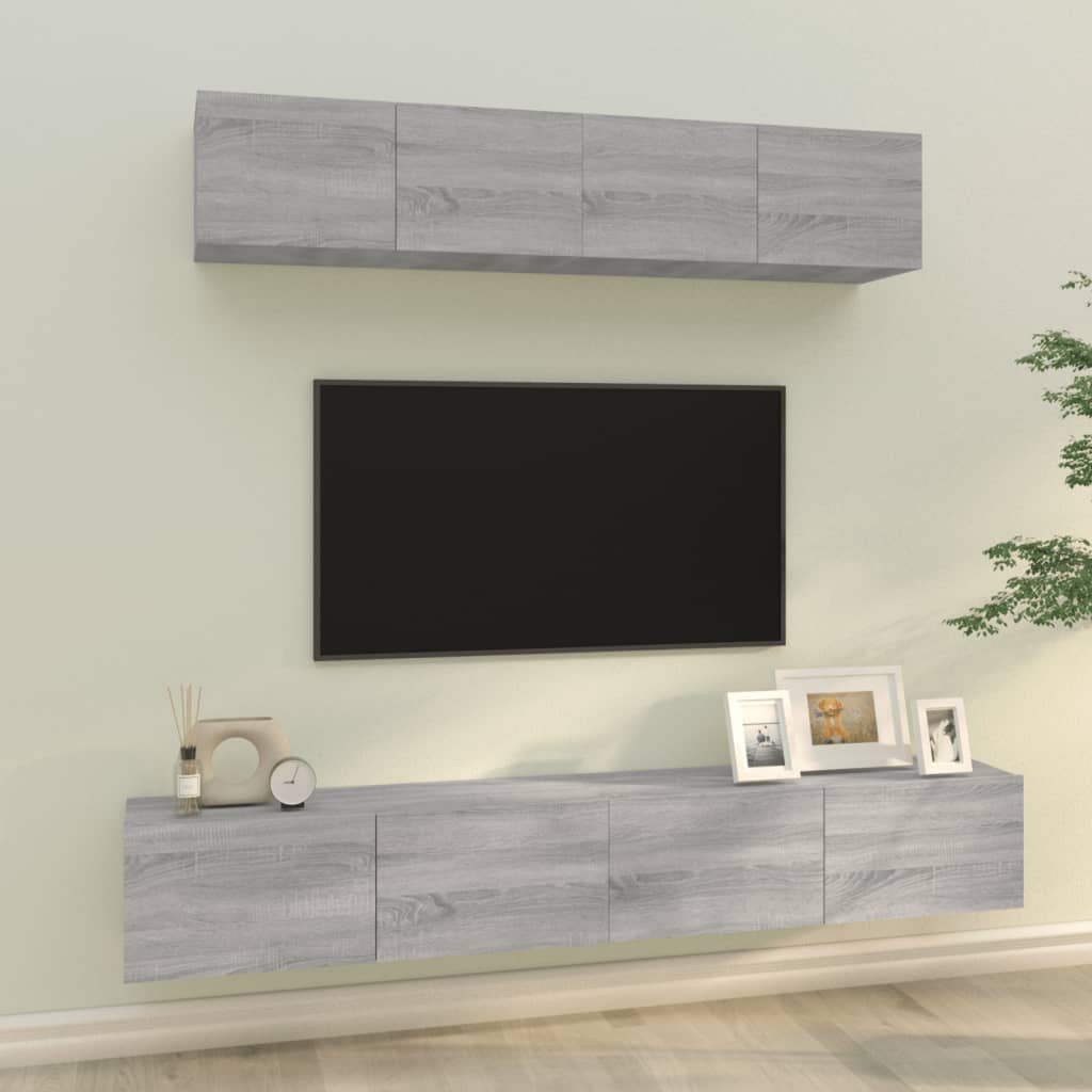 Set Di Mobili Porta Tv 4 Pz Grigio Sonoma In Legno Multistrato