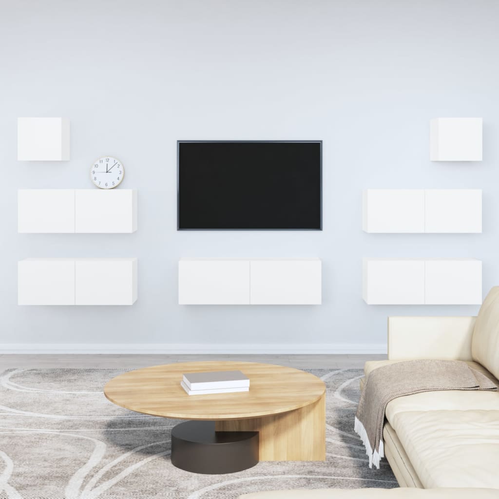 Set Di Mobili Porta Tv 7 Pz Bianco In Legno Multistrato