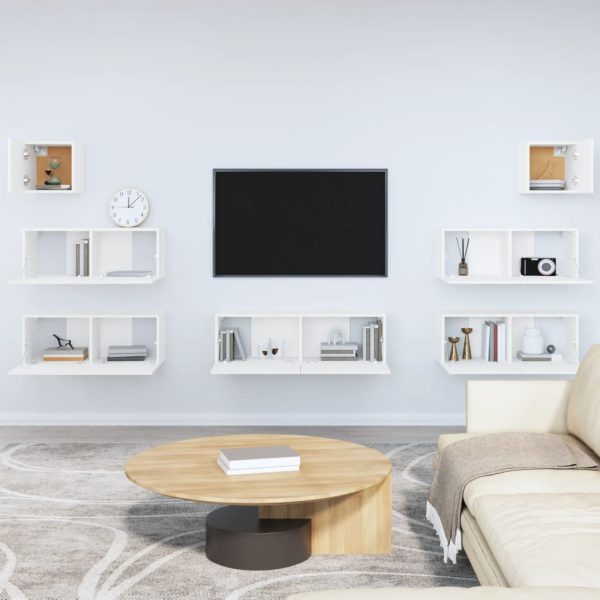 Set Di Mobili Porta Tv 7 Pz Bianco In Legno Multistrato - Image 3