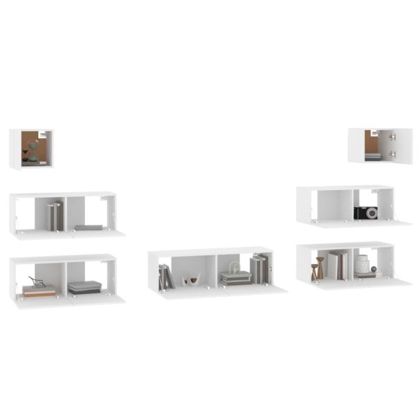 Set Di Mobili Porta Tv 7 Pz Bianco In Legno Multistrato - Image 4