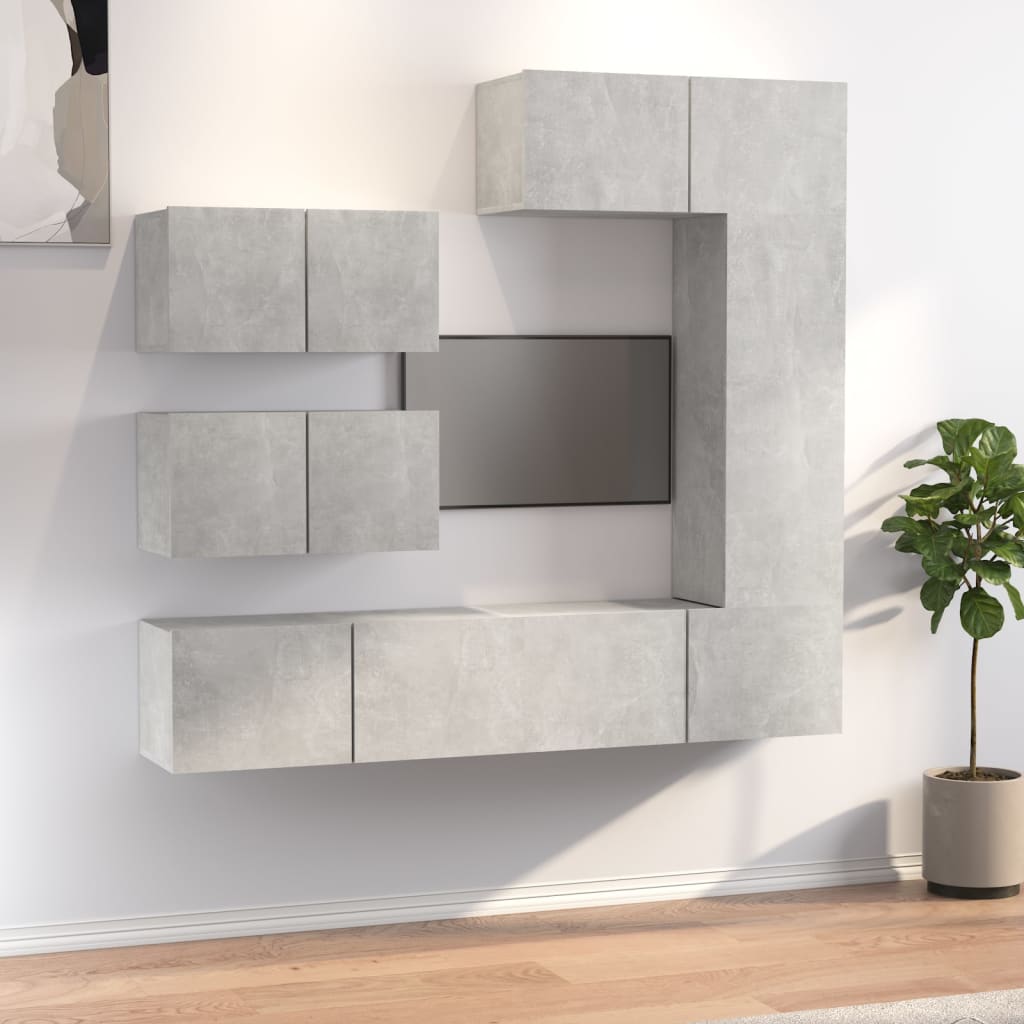 Set Di Mobili Porta Tv 6 Pz Grigio Cemento In Legno Multistrato