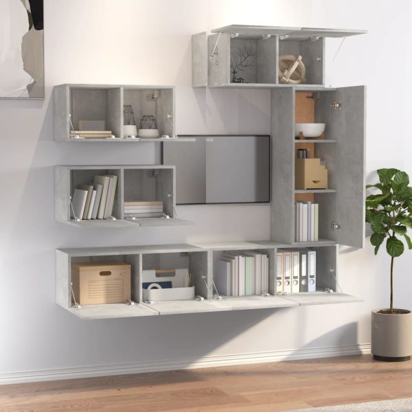 Set Di Mobili Porta Tv 6 Pz Grigio Cemento In Legno Multistrato - Image 3