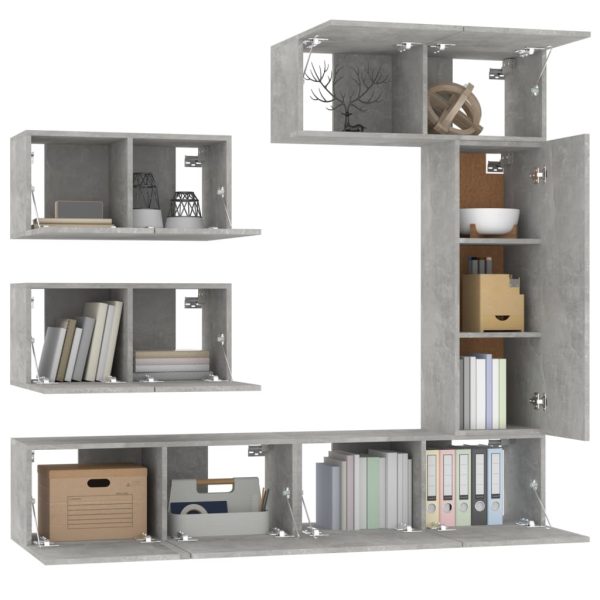 Set Di Mobili Porta Tv 6 Pz Grigio Cemento In Legno Multistrato - Image 4