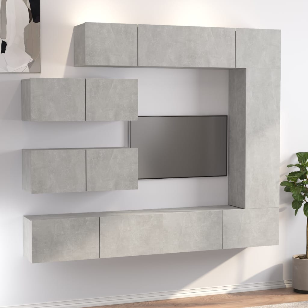 Set Di Mobili Porta Tv 7 Pz Grigio Cemento In Legno Multistrato
