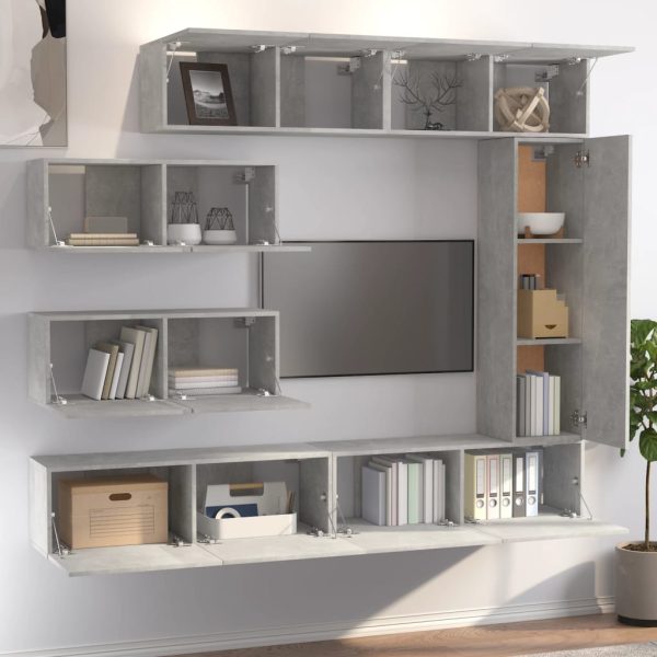 Set Di Mobili Porta Tv 7 Pz Grigio Cemento In Legno Multistrato - Image 3