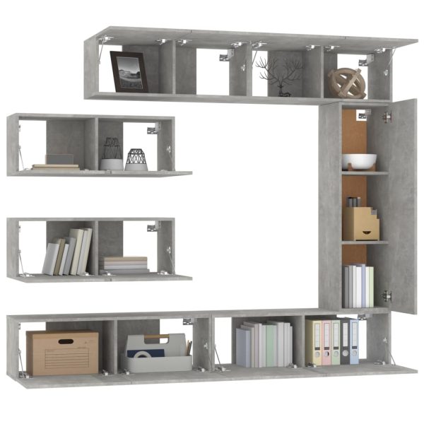 Set Di Mobili Porta Tv 7 Pz Grigio Cemento In Legno Multistrato - Image 4