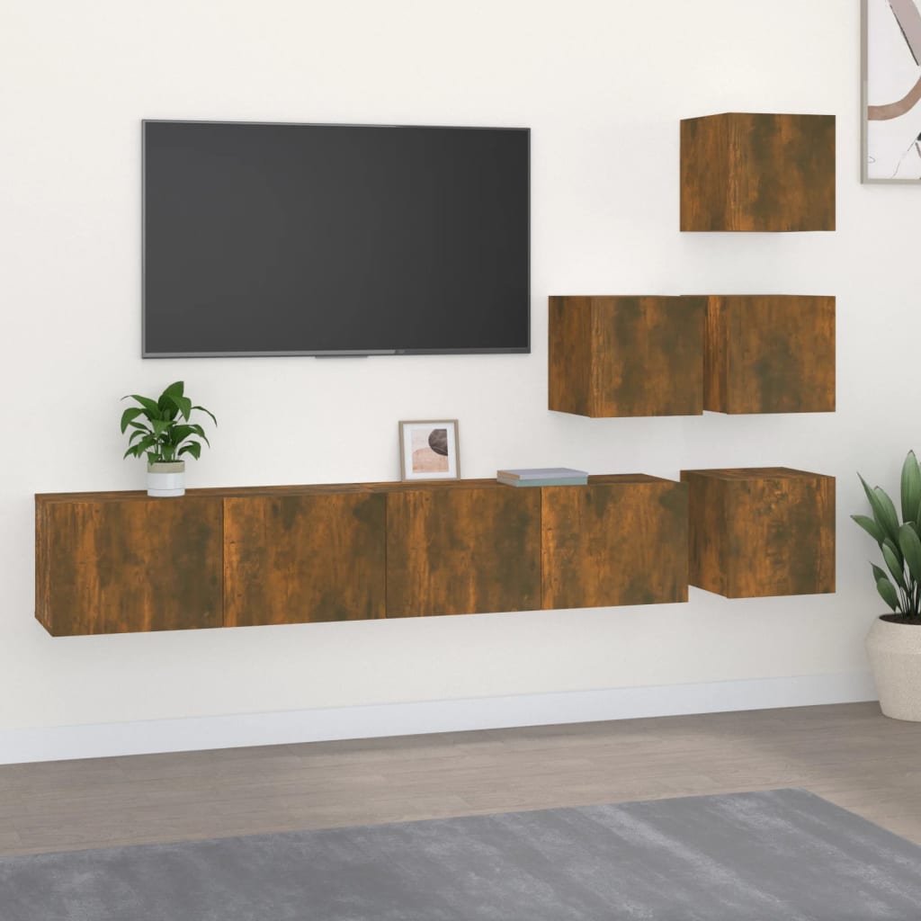 Mobile Porta Tv A Parete Rovere Fumo In Legno Multistrato