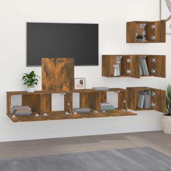 Mobile Porta Tv A Parete Rovere Fumo In Legno Multistrato - Image 3