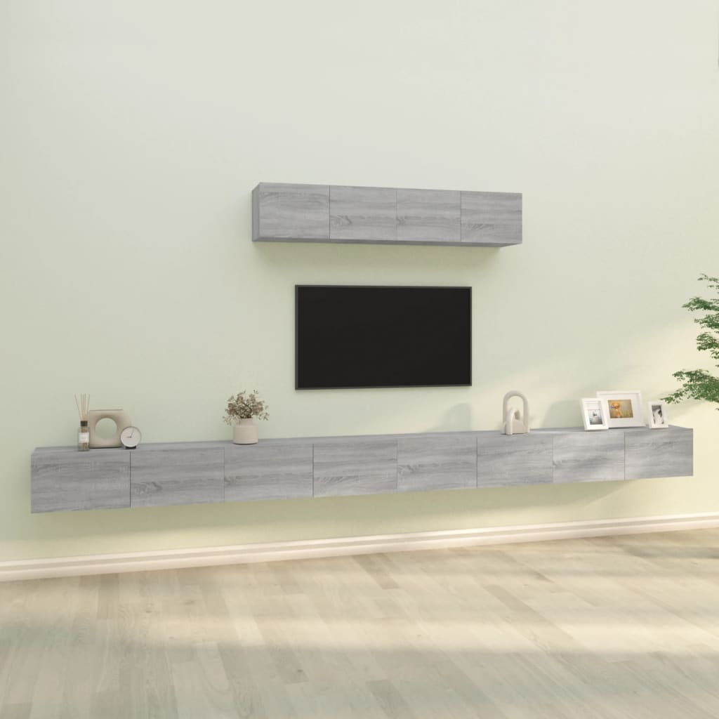 Set Di Mobili Porta Tv 6 Pz Grigio Sonoma In Legno Multistrato