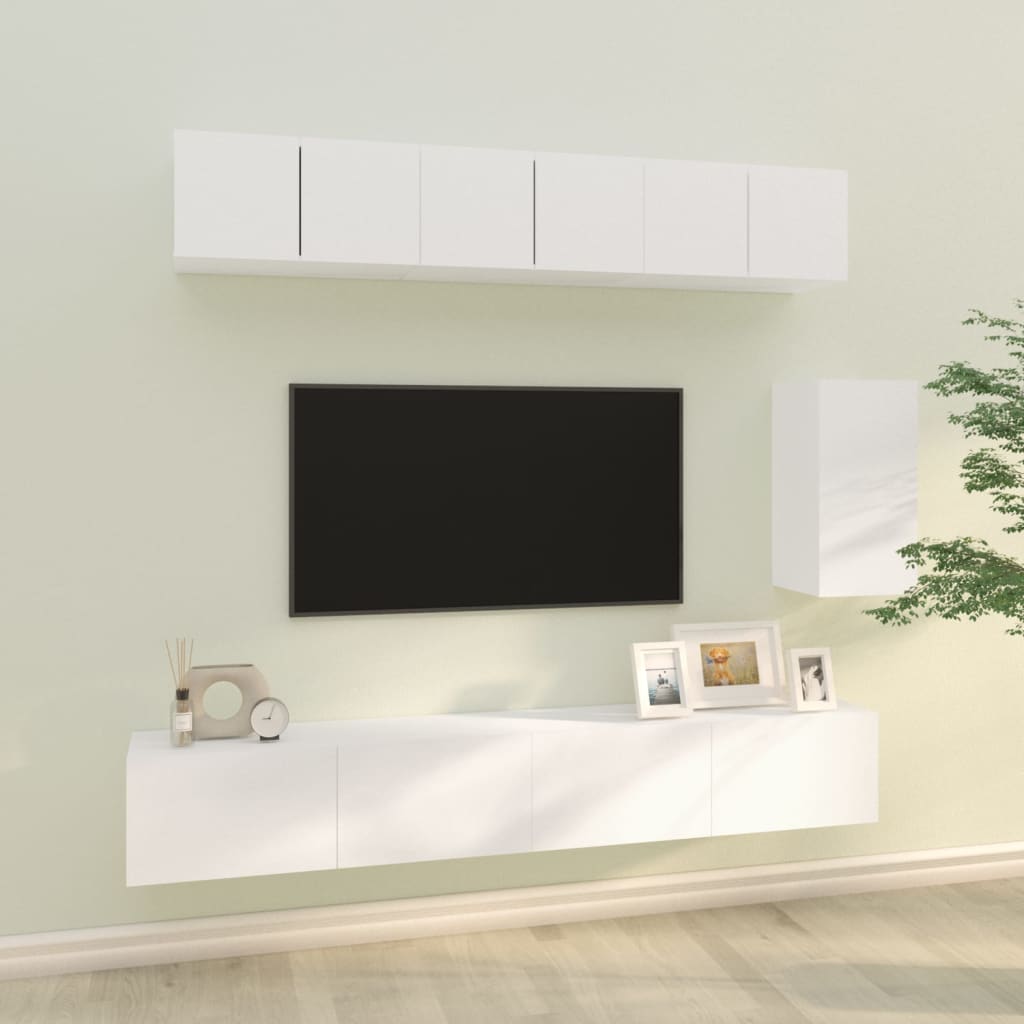 Set Di Mobili Porta Tv 6 Pz Bianco In Legno Multistrato
