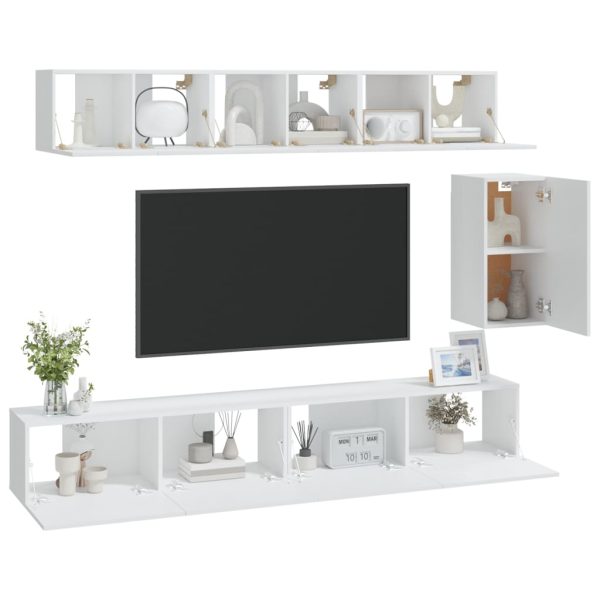 Set Di Mobili Porta Tv 6 Pz Bianco In Legno Multistrato - Image 3