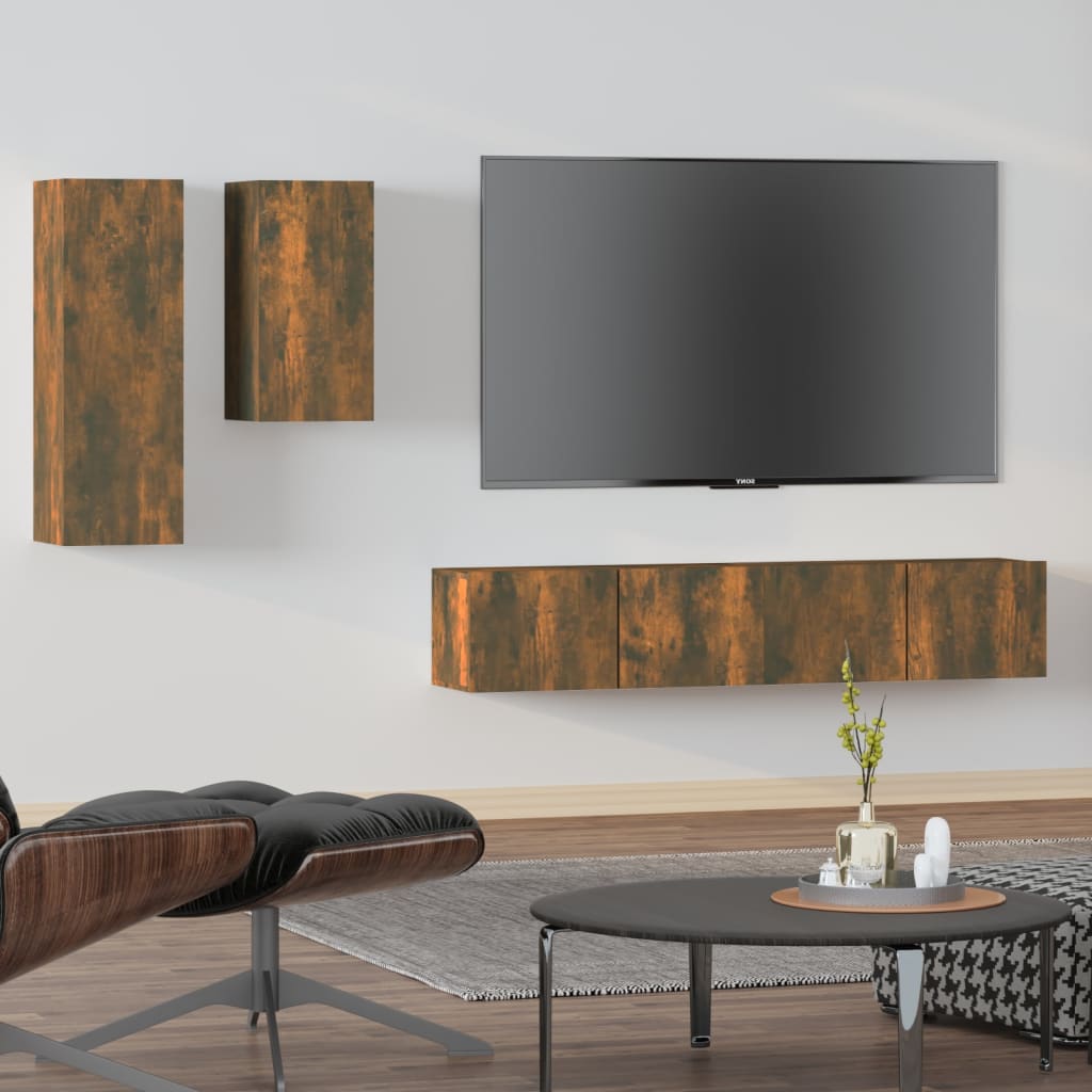 Set Di Mobili Porta Tv 4 Pz Rovere Fumo In Legno Multistrato