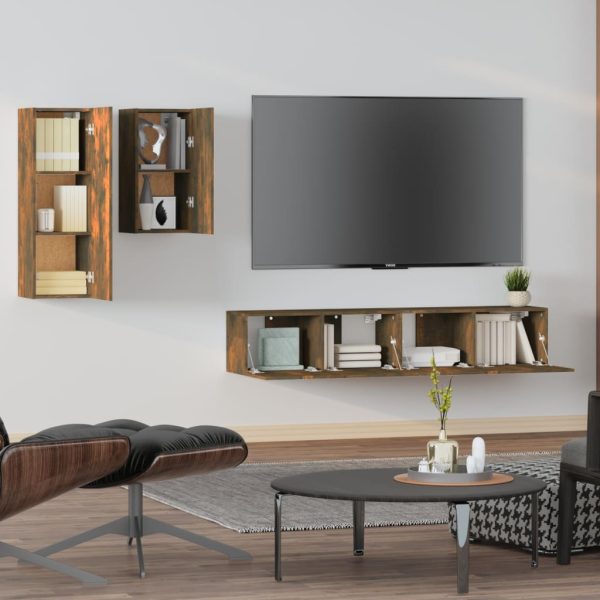 Set Di Mobili Porta Tv 4 Pz Rovere Fumo In Legno Multistrato - Image 3