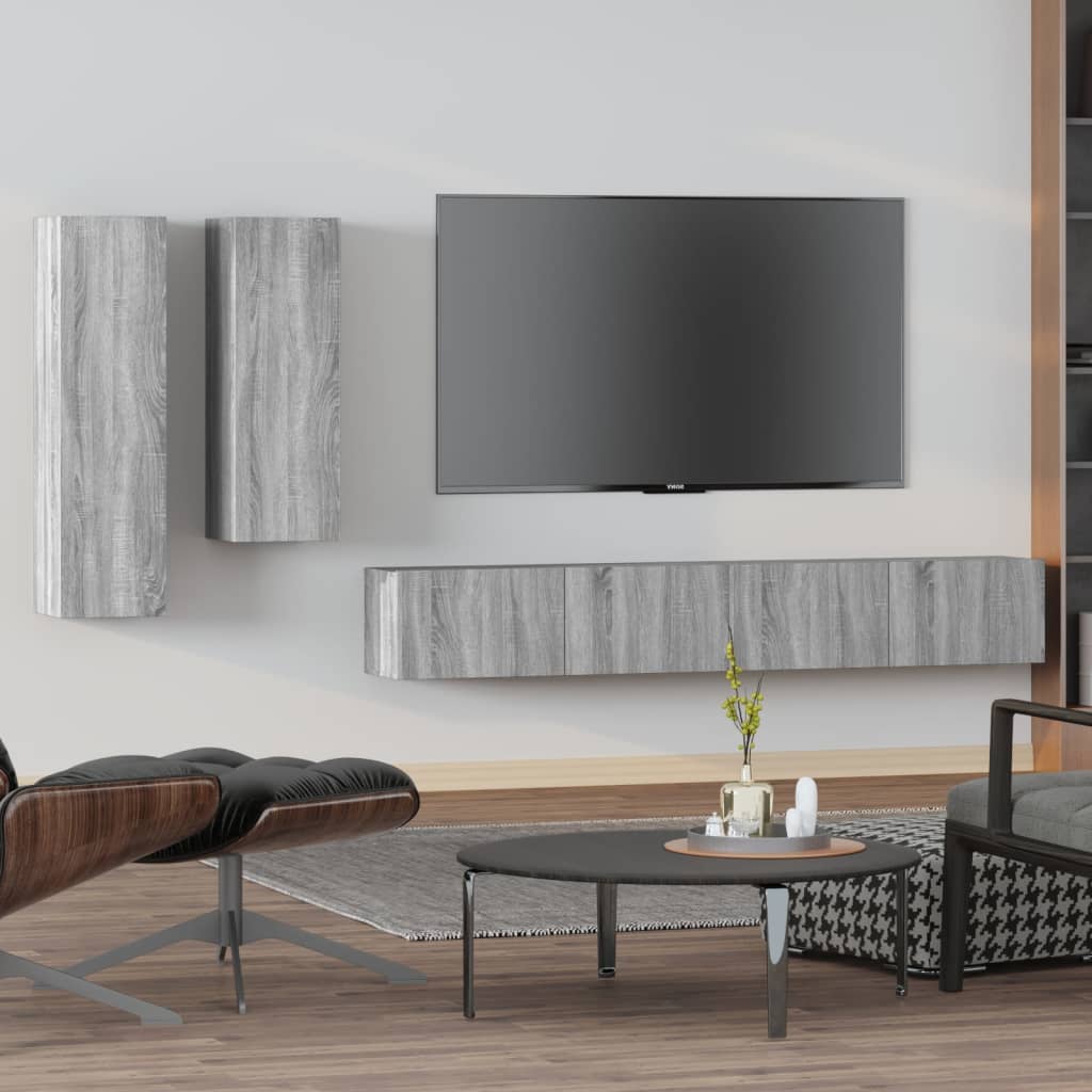 Set Di Mobili Porta Tv 4 Pz Grigio Sonoma In Legno Multistrato