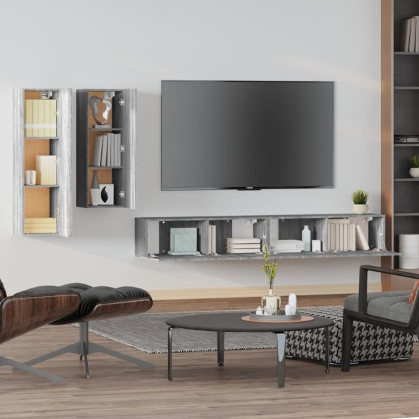 Set Di Mobili Porta Tv 4 Pz Grigio Sonoma In Legno Multistrato - Image 3