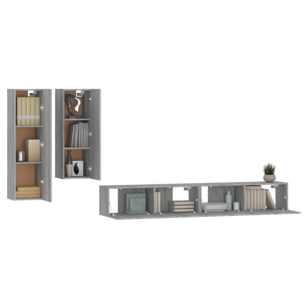 Set Di Mobili Porta Tv 4 Pz Grigio Sonoma In Legno Multistrato - Image 4