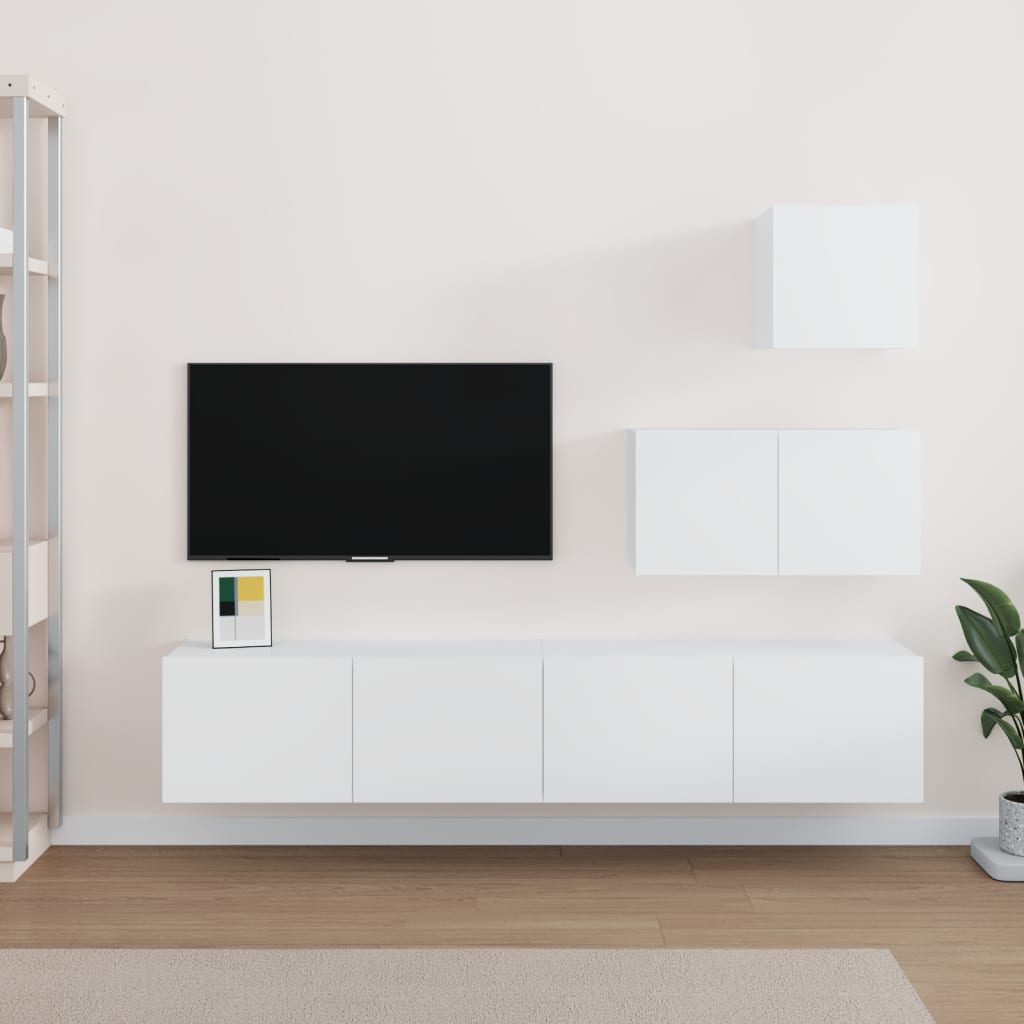 Set Di Mobili Porta Tv 4 Pz Bianco In Legno Multistrato