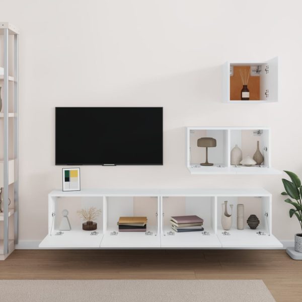 Set Di Mobili Porta Tv 4 Pz Bianco In Legno Multistrato - Image 3