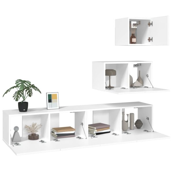 Set Di Mobili Porta Tv 4 Pz Bianco In Legno Multistrato - Image 4