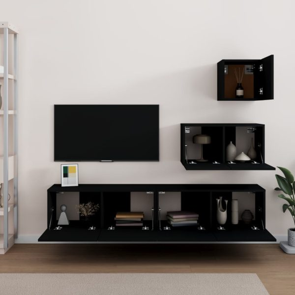 Set Mobili Porta Tv 4 Pz Nero In Legno Multistrato - Image 3