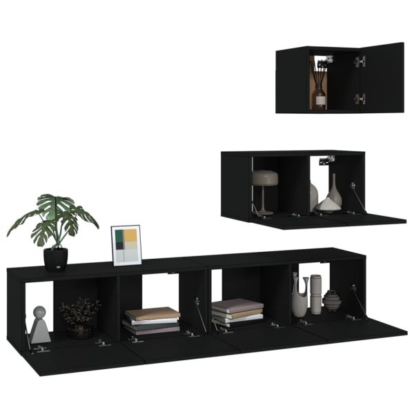 Set Mobili Porta Tv 4 Pz Nero In Legno Multistrato - Image 4