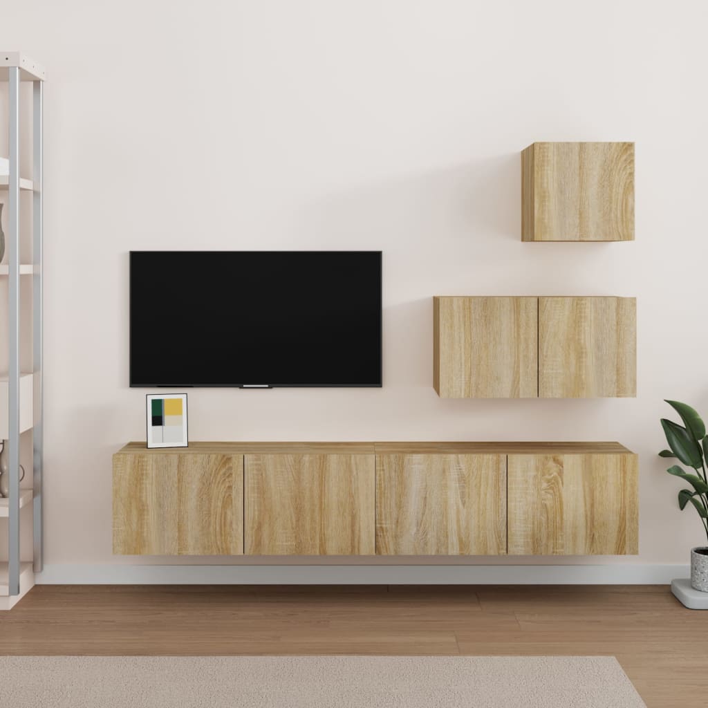 Set Di Mobili Porta Tv 4 Pz Rovere Sonoma In Legno Multistrato