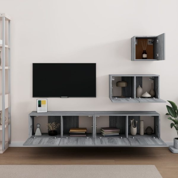 Set Di Mobili Porta Tv 4 Pz Grigio Sonoma In Legno Multistrato - Image 3